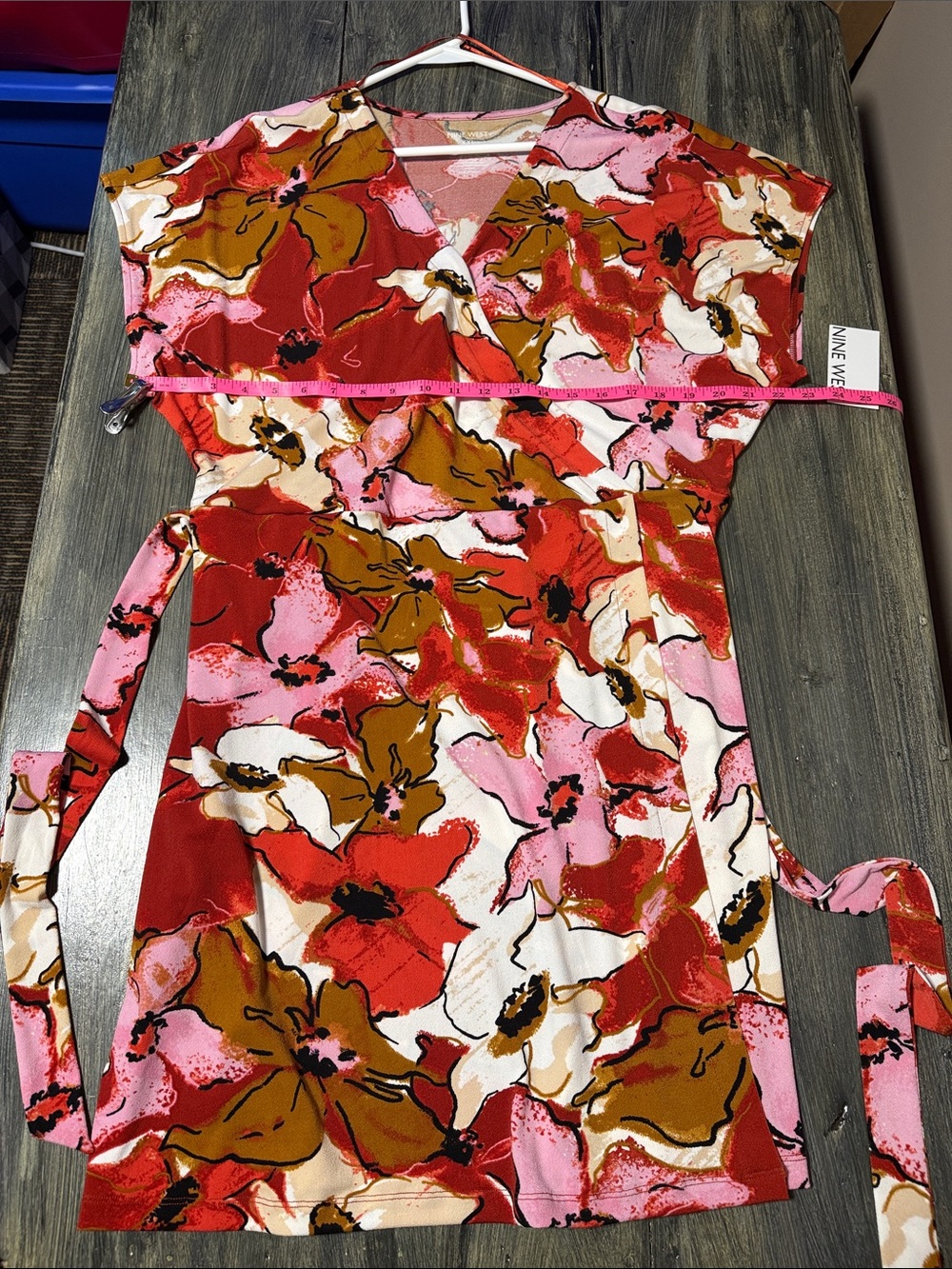 Nine West Floral Wrap Dress in Red, Pink, White, Brown - Picture 11 of 16